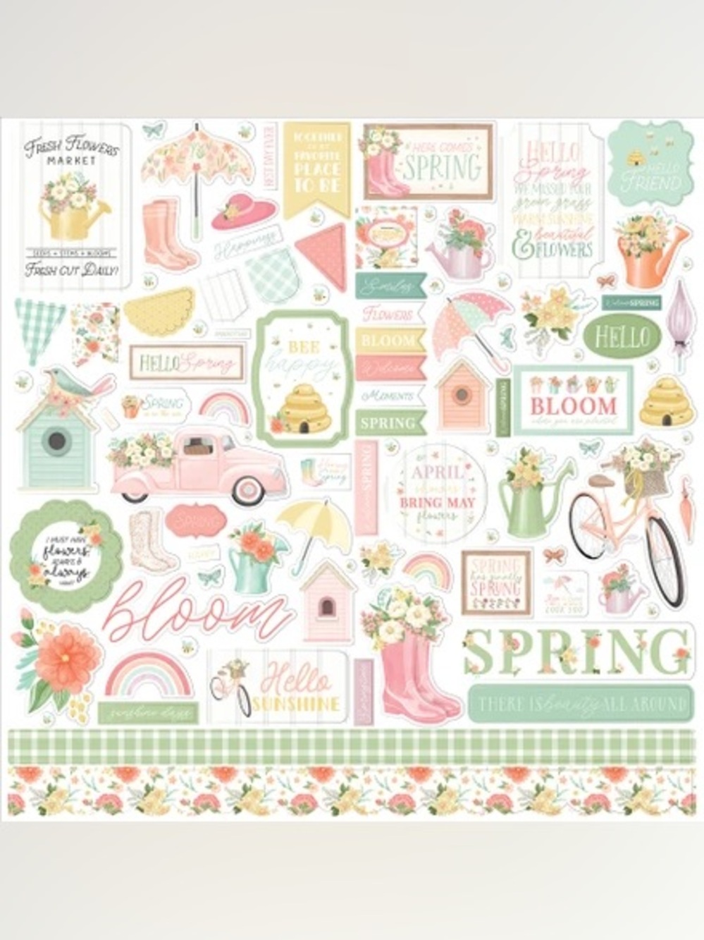 🌼🌿Carta Bella Here Comes Spring 12x12 Element Sticker Sheet🌱🌷🌸